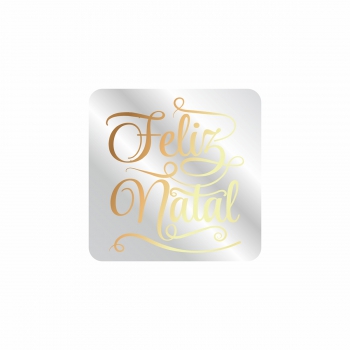 Etiqueta Adesiva Feliz Natal 5,0cmx5,0cm 50pc Incolor/Ouro
