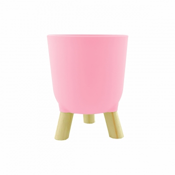 Cachepot Acrílico Brulet c/ Pés de Madeira 16cmx12,5cm 1pc Rosa