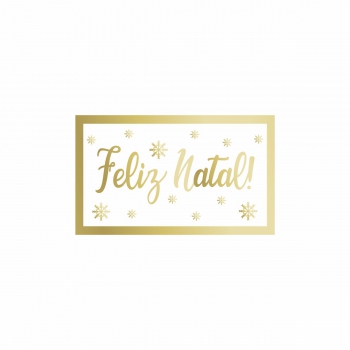 Etiqueta Adesiva Feliz Natal 03cmx05cm 50pc Branco/Ouro