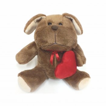 Decorativo Pelúcia Cachorro c/ Coracão 19cm Marrom