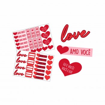 Cartela de Etiqueta Amor - Namorados 14,8cmx21cm 40pçs Multicor