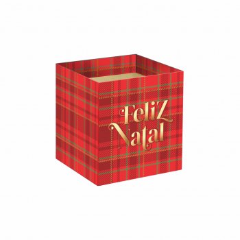 Cachepot Quadrado Feliz Natal c/ Hot Stamping 11cmx11cmx11cm 10pc Vermelho