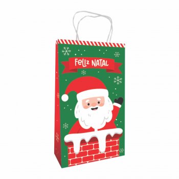 Sacola Kraft Papai Noel 33,5cmx18cm 10pçs Verde/Vermelho