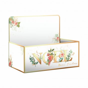 Caixa Display Holly Joy c/ Hot Stamping 27,5cmx11,5cmx18,5cm 1pç Branco/Ouro