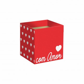 Cachepot Quadrado Com Amor 06cmx06cmx5,5cm 10pc Vermelho