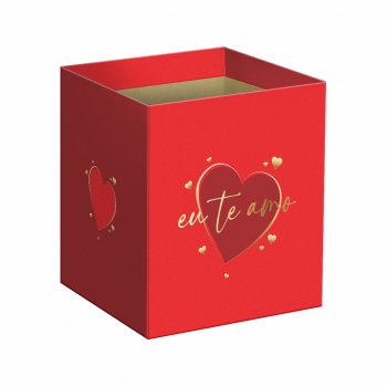 Cachepot Quadrado Eterno Amor c/ Hot Stamping 14,5cmx14,5cmx15,5cm 10pc Vermelho/Ouro