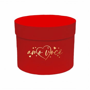 Caixa Rígida Redonda Eterno Amor C/Hot Stamping 19,5cmx15cm 1pç Vermelho/Ouro