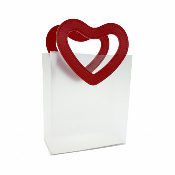 Sacola PVC Incolor C/Alça De Coração 18,5cmx16cmx8cm Incolor/Vermelho