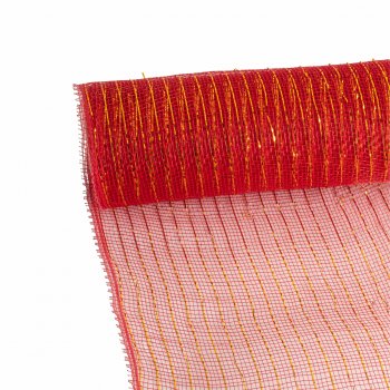 Tela Decorativo 53cmx9,5m Vermelho c/ Fios Metalizados Ouro