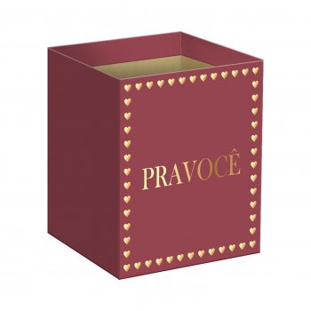Cachepot Quadrado Essenza c/ Hot Stamping 14,5cmx14,5cmx15,5cm 10pc Merlot/Ouro