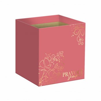 Cachepot Quadrado Essenza c/ Hot Stamping 14,5cmx14,5cmx15,5cm 10pc Blush/Ouro