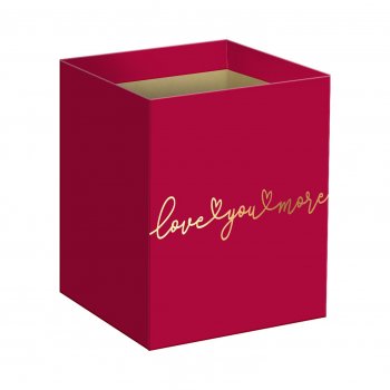 Cachepot Quadrado Love You More c/ Hot Stamping 14,5cmx14,5cmx15,5cm 10pc Vermelho Cherry/Ouro
