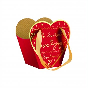 Caixa Coração c/ Alça de Cetim Love You More c/ Hot Stamping 19cmx12xmx19cm 4pç Vermelho Cherry/Ouro