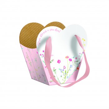 Caixa Coração c/ Alça de Cetim Florir 19cmx12xmx19cm 4pç Branco/Rosa