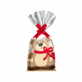 Saco Poli Urso Natal 18,5cmx40cm 50pc Cáqui