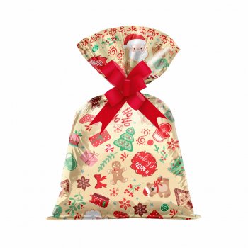 Saco Poli Metalizado O Natal Chegou 25cmx35cm 50pçs Barbante
