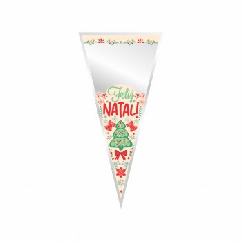 Cone Poli O Natal Chegou 12cmx25cm 50pçs Barbante