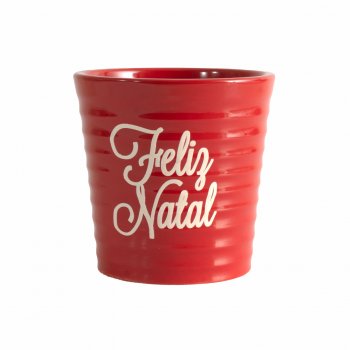 Vaso Cerâmica Brilhante c/ Adesivo Feliz Natal 12,5cmx13cmx10cm Vermelho
