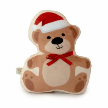 Decorativo Almofada Urso de Natal c/ Laço Cetim 19cm 1pç Bege