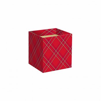 Cachepot Quadrado Xadrez de Natal 06cmx06cmx5,5cm 10pc Vermelho