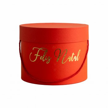 Caixa Rígida c/ Alça Celebrar Feliz Natal c/Hot Stamping 19,5cmx15cm 1pç Vermelho/Ouro