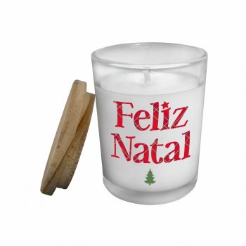 Vela Decorativa Feliz Natal Vidro 130g Pistache/Avelã