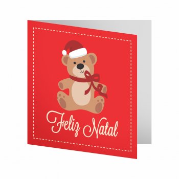 Cartão O Natal Chegou Ursinho 09cmx09cm 10pçs Vermelho/Verde