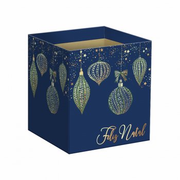 Cachepot Quadrado Celebrar c/ Hot Stamping  14,5cmx14,5cmx15,5cm 10pc Azul Marinho/Ouro