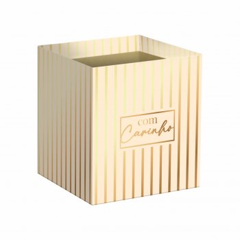 Cachepot Quadrado Basic c/ Hot Stamping 14,5cmx14,5cmx15,5cm 10pc Barbante/Ouro