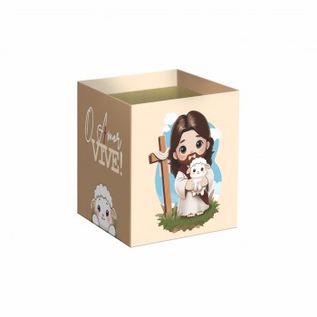 Cachepot Quadrado O Amor Vive 11cmx11cmx11cm 10pc Barbante/Cáqui