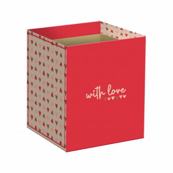 Cachepot Quadrado My Valentine 14,5cmx14,5cmx15,5cm 10pc Vermelho/Natural