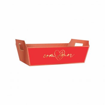 Bandeja Vintage Modern Love 32cmx23cmx10cm 4pc Vermelho/Ouro