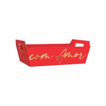 Bandeja Vintage Modern Love 26cmx18cmx8,5cm 4pc Vermelho/Ouro