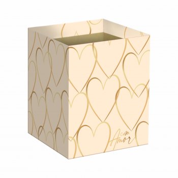 Cachepot Quadrado Modern Love C/Hot Stamping 14,5cmx14,5cmx15,5cm 10pc Barbante/Ouro