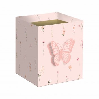 Cachepot Quadrado Blossom c/ Aplique 14,5cmx14,5cmx15,5cm 10pc Coral Claro