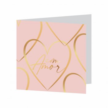 Cartão Modern Love C/Hot Stamping 09cmx09cm 10pçs Rosé Claro/Ouro