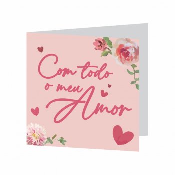 Cartão Flores Com Amor 09cmx09cm 10pçs  Rosé Claro