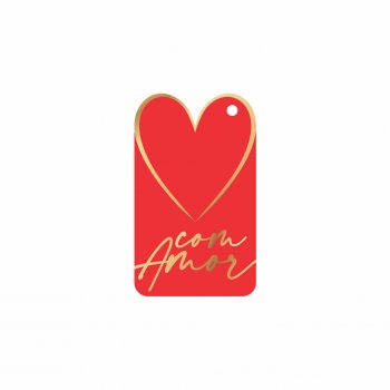 Tag Modern Love c/ Hot Stamping 4,5cmx7cm 10pçs Vermelho/Ouro