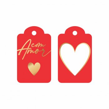 Tag Com amor c/ Hot Stamping 4,5cmx7cm 10pçs Vermelho/Ouro