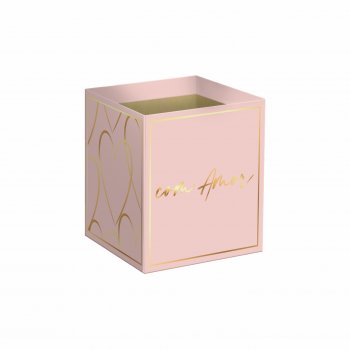 Cachepot Quadrado Modern Love c/ Hot Stamping 11cmx11cmx11cm 10pc Rosé Claro/Ouro