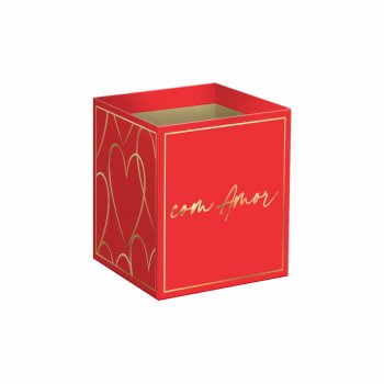 Cachepot Quadrado Modern Love c/ Hot Stamping 11cmx11cmx11cm 10pc Vermelho/Ouro