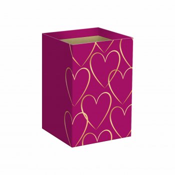 Cachepot Quadrado Modern Love c/ Hot Stamping 12cmx12cmx17,5cm 6pcs Pink Orquídea/Ouro