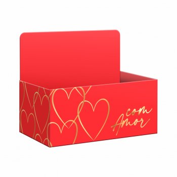 Caixa Display Modern Love c/ Hot Stamping 27,5cmx11,5cmx18,5cm 1pç Vermelho/Ouro
