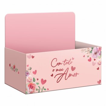 Caixa Display Flores Com Amor c/ Hot Stamping 27,5cmx11,5cmx18,5cm 1pç Rosé Claro