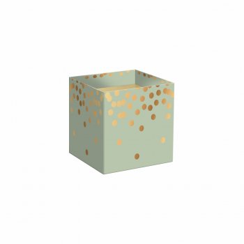 Cachepot Quadrado C/ Hot Stamping Dotz 06cmx06cmx5,5cm 10pc Verde Chá/Ouro