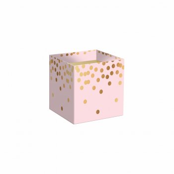 Cachepot Quadrado C/ Hot Stamping Dotz 06cmx06cmx5,5cm 10pc Rosa/Ouro