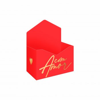 Mini Caixa Envelope Modern Love c/ Hot Stamping 10cmx5,5cmx7cm 6pç Vermelho/Ouro
