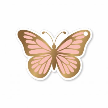 Tag Borboleta c/ Hot Stamping 5,2cmx3,6cm 10pçs Coral