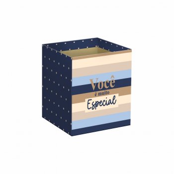 Cachepot Quadrado Milano 11cmx11cmx11cm 10pc Bege/Azul Marinho