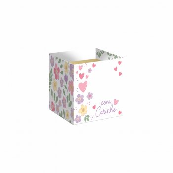 Cachepot Quadrado Floral com Carinho 06cmx06cmx5,5cm 10pc Branco